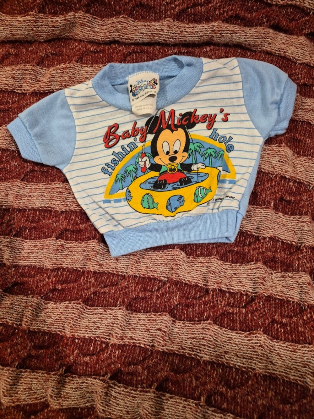 Vintage 1984 Disney Babies "Baby Mickey's Fishin' Hole" Shirt - Size 9 Months